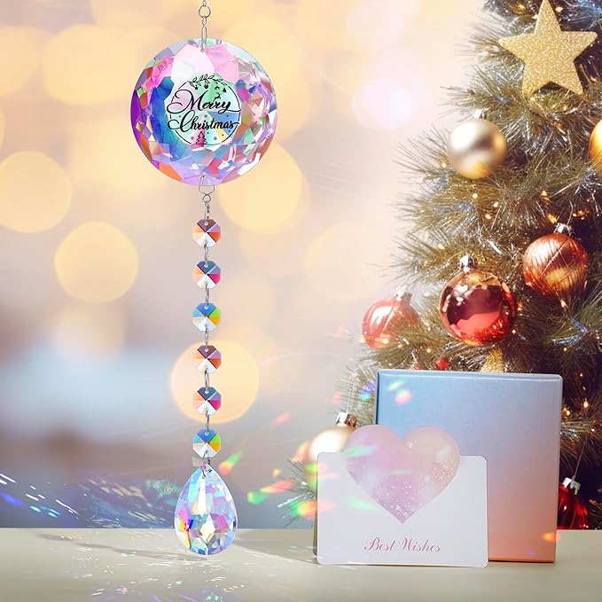 Merry Christmas Crystal Suncatcher Ornament Gifts for Women Mom Wife Girlfriend Friends Colleagues Teachers, Sparkling Hanging Christmas Decoration, Perfect for Home Garden Office Room Decor
