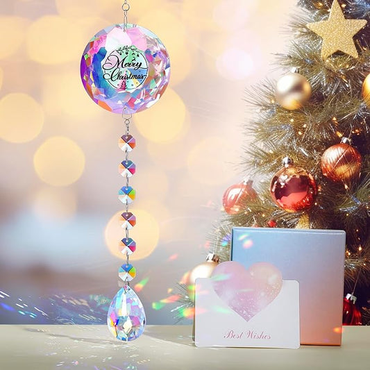 Merry Christmas Crystal Suncatcher Ornament Gifts for Women Mom Wife Girlfriend Friends Colleagues Teachers, Sparkling Hanging Christmas Decoration, Perfect for Home Garden Office Room Decor