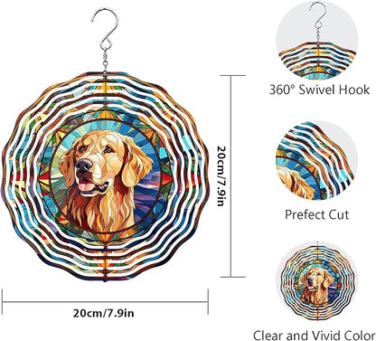 Golden Retriever Wind Spinner Pet Dog Memorial Gifts, Vibrant 3D Kinetic Aluminum Metal Hanging Outdoor Garden Decor, Loss of Dogs Sympathy Gifts, 8" Wind Sculptures for Patio, Porch Yard Art (GR4)