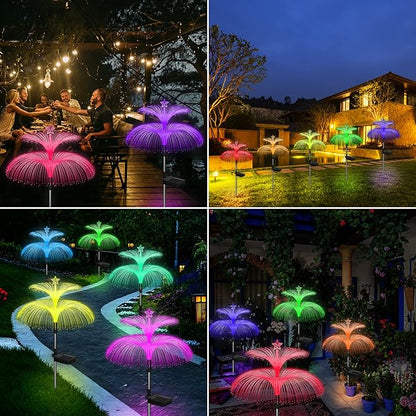 Weepong Solar Garden Lights 3 Pack New Upgraded Solar Lights Outdoor Waterproof 7 Color Changing Double Jellyfish and Star Flower Garden Decor Yard Lawn Christmas Outdoor,Gifts for Mother's Day Women