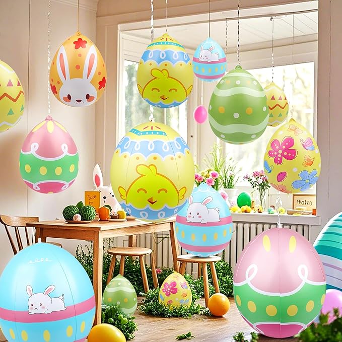 16 Packs 16 Inch Inflatable Easter Eggs Outdoor PVC Inflatable Hanging Eggs Blow Up Easter Egg for Egg Hunts Yard Garden Outdoor Decoration