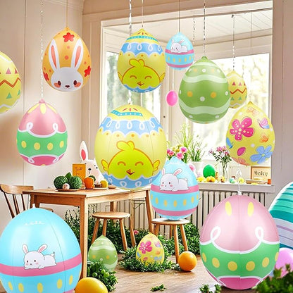 16 Packs 16 Inch Inflatable Easter Eggs Outdoor PVC Inflatable Hanging Eggs Blow Up Easter Egg for Egg Hunts Yard Garden Outdoor Decoration