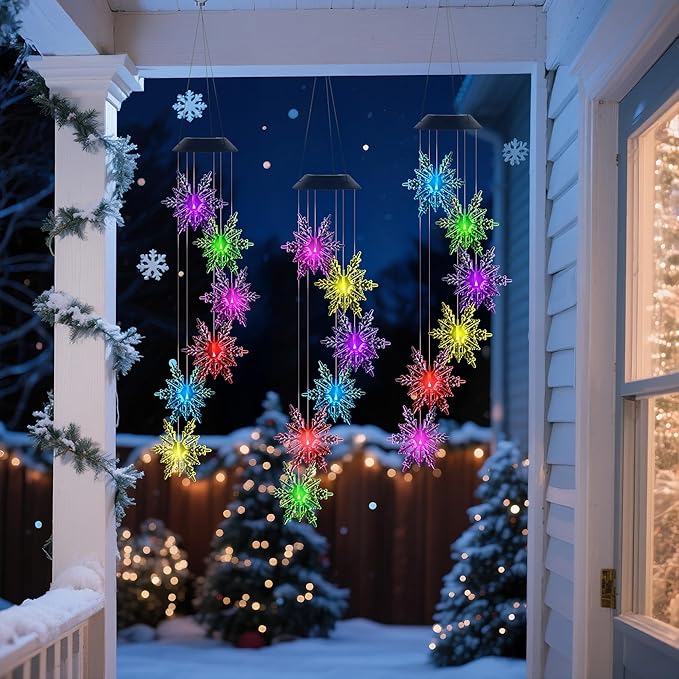 Snowflake Wind Chime,Christmas Solar Wind Chimes for Outside,Waterproof Hanging Solar Lights 6 Color Changing LED Light Windchime Outdoor Decor Gift for Holiday Garden Porch Patio Yard Decor