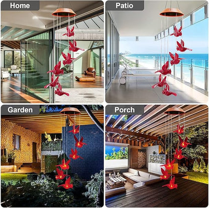 Cardinal Solar Wind Chimes for Outside, Solar Powered Red Bird Chime Light, Cardinal Gifts for Mother Mom Grandma Women Birthday, Hummingbird Decor for Patio, Deck, Yard, Garden, Home