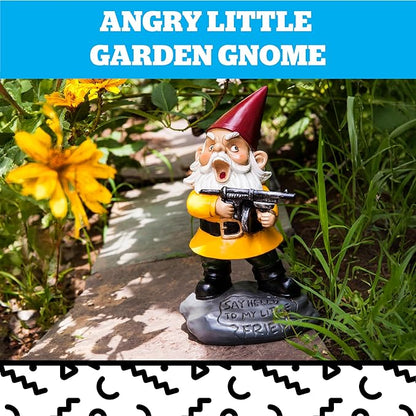 Angry Little Garden Gnome Statue, Outdoor Lawn & Yard Home Defender, Combat Figurine Sculpture Decorations, Funny Housewarming Gag Gift
