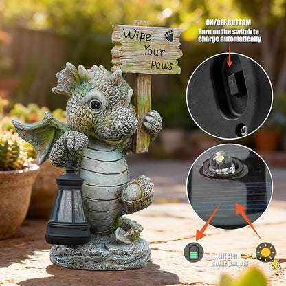 Joint Honglin Solar Dragon Garden Statue with Lantern, Resin Outdoor Yard Decor Figurine, Waterproof Solar Powered Light for Patio, Lawn, Walkway & Front Porch (Dragon)