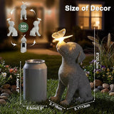 Lyeasw Dog Solar Statues with Butterfly - Waterproof Gray Dog Garden Decor for Patio, Yard, Porch- Cute Puppy Figurines with Solar LED Lights for Outdoor Decor, Pet Memorial Gift
