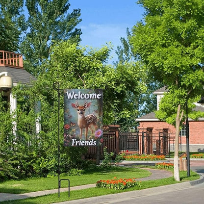 Beautiful Deer Garden Flags 12×18 Inch Welcome Friends Double Sided Decorative Yard Banner Seasonal Flag for Outdoor Outside Decor