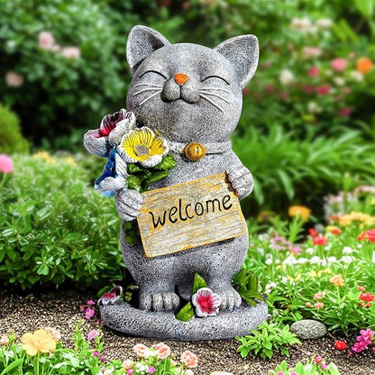 Garden Outdoor Statues Solar Cat Outside Statue Garden Decor for Yard Patio Porch Home Lawn Balcony, Gifts for Grandma Mother Women