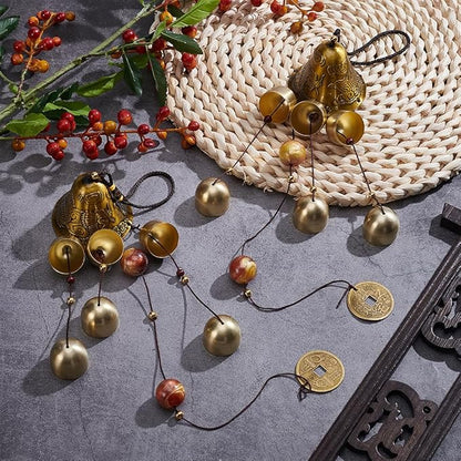 UNICRAFTALE 2Pcs Lucky Feng Shui Wind Chimes with Multiple Metal Bells Vintage Chinese Blessing Hanging Decor for Good Luck Wealth Home Garden Patio Hanging Decoration Gift 52.5cm Long