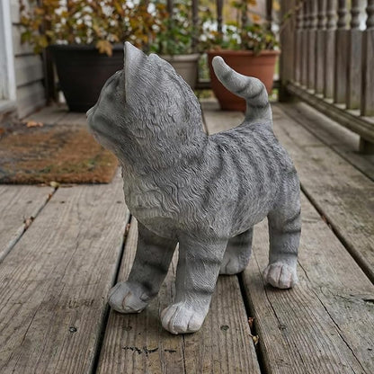 Orange Standing Cat Statues Outdoor Decorative, Cat Memorial Statue for Yard Lawn Patio Porch, Garden Pet Grave Marker Figures,
