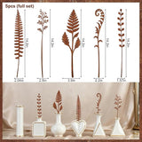 5 Pcs 14.2'' Longer Rusty Metal Flowers and Plants, Rustic Metal Fern Leaf Garden Stakes, Rusty Plant Shaped Decoration for Flower Arrangement Potted Plants Outdoor Lawn Yard Courtyard Art
