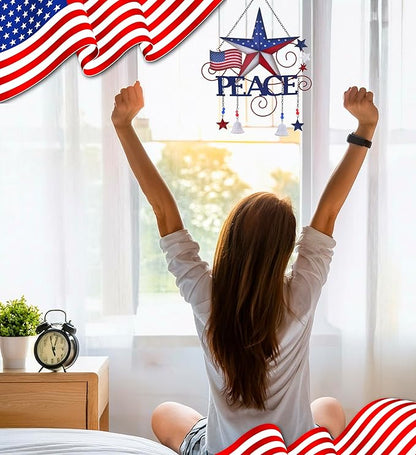 CoTa Global USA Flag Peace Wind Chime - American Flag Patriotic Indoor or Outdoor Windchime Home Decor with Hanging Bells, Handcrafted Glass and Metal Wind Chimes for Yard, Garden, Porch - 20 Inches
