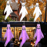 Geefuun 3PCS Purple Halloween Fierce Ghost Windsocks Hanging Decorations - 43 Inch Flag Wind Socks for Home Yard Outdoor Decor Party Supplies (Batteries Not Included,No Timer)