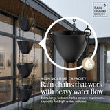 Rain Chains Direct Cascading Bowls Rain Chain - Heavy Rain Flow - for 8-10 Foot Drops - Heavy Duty - Large Cups - Durable Flat-Black Powder-Coated Aluminum - Premium Rain Chains for Gutters