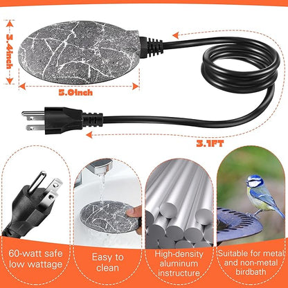 2 Pack Upgrade Bird Bath Heater for Outdoors in Winter, Pond Deicer 60 Watts Birdbath Deicer Water Heater Thermostatically Controlled with Auto Shut off Function for Patio Lawn (Frosted Gray)