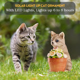Muldale Cat Solar Light - Cat Garden Statue Outdoor - Solar Powered Cat Garden Decor for Outside - Hand Painted Floral Plant Pot Light Up Cat, Brown