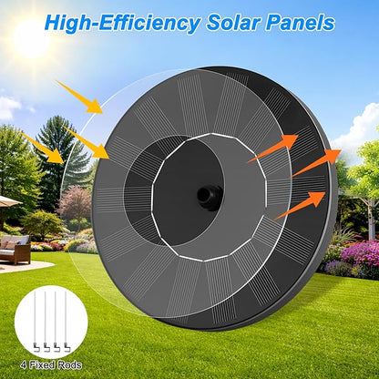 Solar Fountain, Floating Solar Water Pump with 6 Nozzles & 4 Fixed Pipes, Solar Fountain for Bird Bath, Garden, Pond, Pool