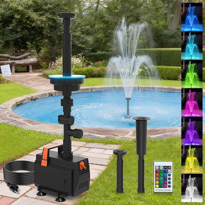 AquaMiracle Submersible Pond Fountain Pump 880GPH | Remote Controlled LED Lights | Outdoor Water Fountain Pump | 3 Fountain Patterns | for Small Ponds, Gardens, Water Feature, Bird Baths