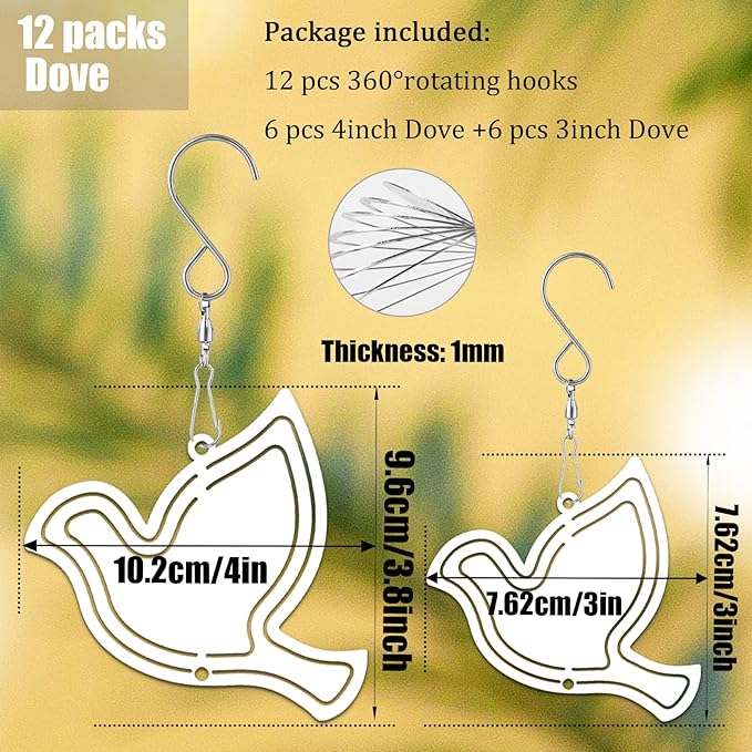 12 Pack 3inch/4inch Sublimation Wind Spinner Blanks 3D Aluminum Metal Wind Sculpture Kinetic Spinners for Yard and Garden Indoor Art Sublimation Christmas Ornament Hanging Decoration (Dove)