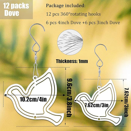 12 Pack 3inch/4inch Sublimation Wind Spinner Blanks 3D Aluminum Metal Wind Sculpture Kinetic Spinners for Yard and Garden Indoor Art Sublimation Christmas Ornament Hanging Decoration (Dove)