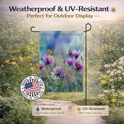 Caroline's Treasures South Dakota Pasque Flowers in Watercolor Garden Flag Mailbox Flag Decorative Yard Flag Banner Outside Patio Artwork Yard Flower Beds, Garden Size, Multicolor