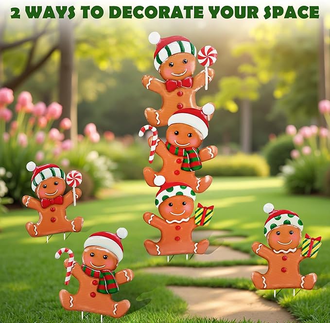 Cute Gingerbread Christmas Decorations Outdoor, Metal Christmas Decor Garden Art, Detachable 3 pcs Gingerbreads Stakes Lawn Ornaments, Christma Gnomes Yard Art Decorations Gift Porch Outside