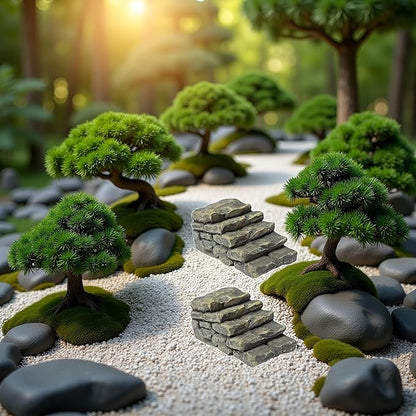 2Pcs Mini Resin Bridge Stair Stone Straight Bridge Stairs Stone Steps Garden Fairy Ornament Flower Pot Plant Micro Landscaping Outdoor Statues Decor Bonsai Craft Straight Stairs