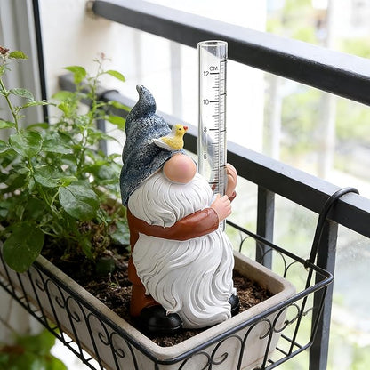 Rain Gauge Outdoor, 8Inch Resin Garden Gnome Rain Gauge Hand Painted Gnome Statue with Plastic Gauge, Decorative Yard Gnome for Outdoor Garden Yard Lawn Decor