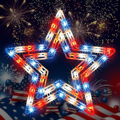 LAMPHOME 14" Lighted Red, White and Blue Patriotic Star Window Silhouette Decoration for Indoor & Outdoor Celebrations