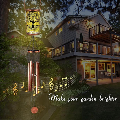 36" Solar Wind Chimes Hanging Lights Outdoor Detachable Led Lantern Metal Wind Chimes for Outside Unique Tree Life Garden Hanging Solar Decorative as Gift for Mom Women Grandma (Bronze)