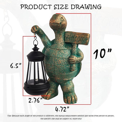 Turtle Garden Statue Outdoor Décor with Solar Lights Lantern,Turtle Solar Light Figurines Outside Decorations for Yard，Lawn ,Patio, Balcony, Unique Housewarming Gifts