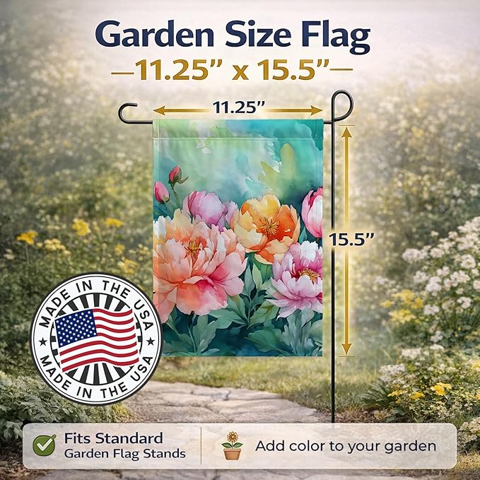 Caroline's Treasures Indiana Peonies in Watercolor Garden Flag Mailbox Flag Decorative Yard Flag Banner Outside Patio Artwork Yard Flower Beds, Garden Size, Multicolor