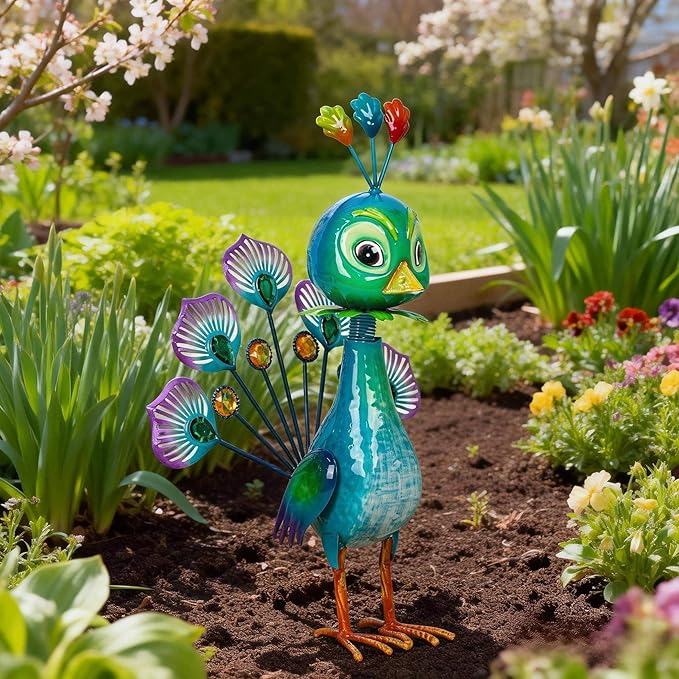 Natelf Metal Statue Peacock Sculpture for Outdoor Garden, Yard, Patio, Lawn & Indoor Home Decor, Peacocks Statues Gift for Women, Mom, Grandma on Mother's Day & Birthdays.