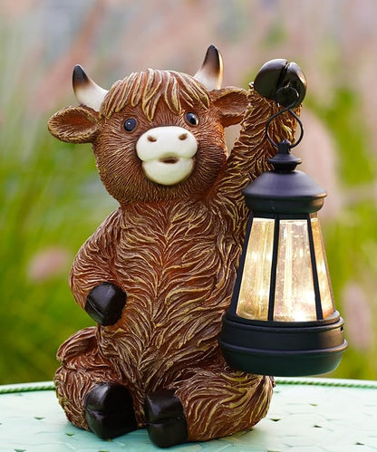 Nacome Highland Cow Statues for Garden Decor: Outdoor Sculptures with Solar Lantern for Clearance Outside Lawn Ornaments Porch Patio Balcony Yard – Birthday Gifts for Women Mom Grandma(Copper)