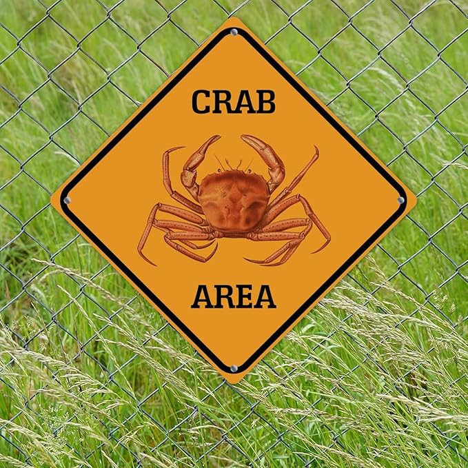 Crab Crossing Xing Sign Beware of Crab Metal Sign Ocean Animal Funny Warning Sign Crossing Zone Sign for Farm Yard Front Door Indoor Outdoor Street Sign 12x12in