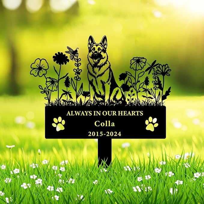 Personalized Flora Dog Memorial Garden Stake - Custom Cemetery Sign with Grave Plaque - Pet Headstone Marker Engraved Sympathy Sign