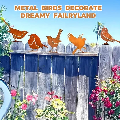5PCS Rusty Metal Birds Decorations, Garden Yard Art Outdoor Ornaments, Bird Silhouette Statues for Fence Trees, Rustic Cardinal Gifts Spring Decorations (Style B)