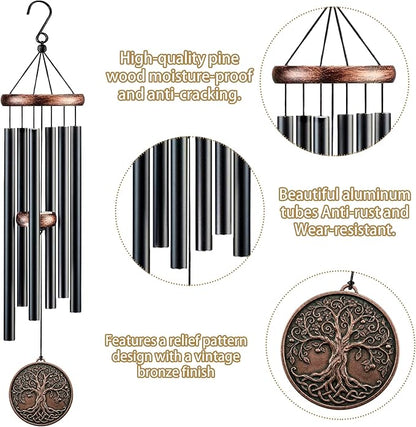 Tree of Life Wind Chimes for Outside, Deep Tone Memorial Windchimes Outdoors with Black Metal Tubes, Large Wind Chime for Patio Porch Garden Yard, Condolences Sympathy Gifts for Loss of Loved One