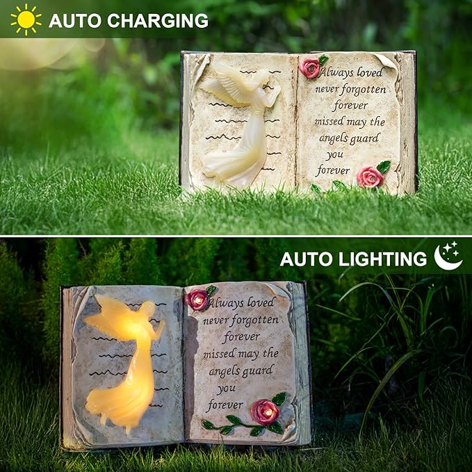 Candieslife Outdoor Solar Angel Garden Stakes Lights - Praying Guardian Angel Figurines, Waterproof Memorial Grave Decorations Gifts for Cemetery Outdoors Lawn Yard Patio Home Decor