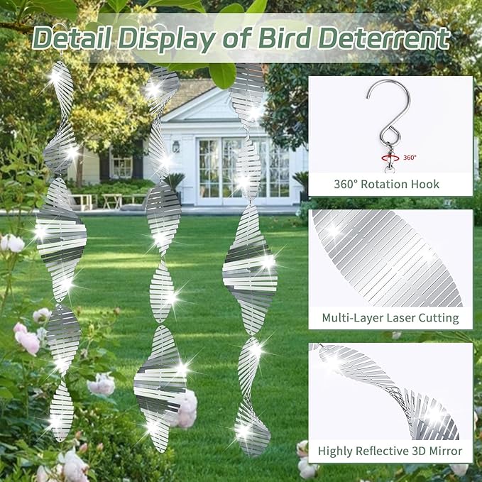 12PCS Stainless Steel Reflective Wind Spinners for Outside, 3D Mirror Spinners Outdoor, Metal Garden Decor to Enhance Patio Yard, Visual Scare Device for House, Reflective Spinners for Garden