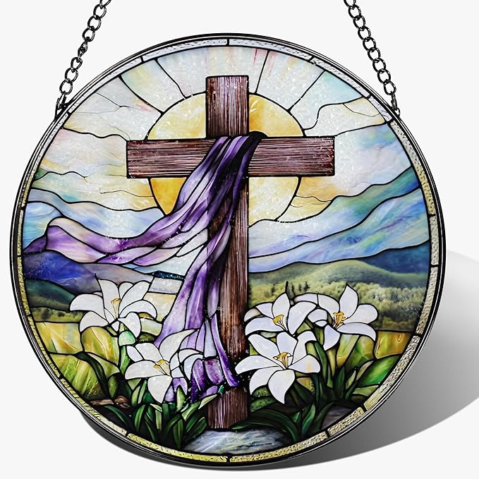 8 Inches Stained Glass Cross Suncatcher, Stained Glass Window Hanging Decor, Religious Cross Ornament, Christian Home Decor, Christian Gift, Religious Gift, Gifts for Christmas