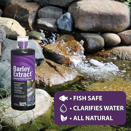 CrystalClear Barley Extract Pond Treatment – Natural Water Clarifier for Fountains, Water Gardens & Koi Ponds, Clears Cloudiness, Fish & Plant Safe, 32 Ounce