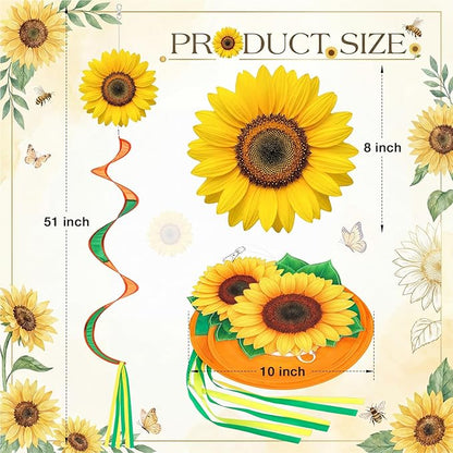 Gerrii 2 Pcs Spring Sunflower Windsock for Outside Sunflower Wind Spinner Hanging Decor Springtime Wind Twister Windmill for Yard Garden Patio Home Supply