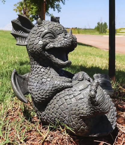 Ebros Whimsical L.O.L Soul Garden Laughing Out Loud Dragon Statue 7.75" Tall Faux Stone Resin Finish Hilarious LOL Fantasy Animated Dragons Welcome Guest Greeter Decor Figurine
