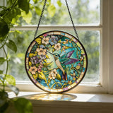 Stained Glass Sun Catcher,Fly HummingbirdStained Glass Window Hanging Garden Decor,Sun Catchers Indoor Window,Whimsical Decoration for Home Backyard Patio Lawn Porch with 6.3 INCH