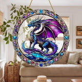8x8 inch Charming Dragon Acrylic Stained Glass Window Hanging Sun Catcher Decor Stained Panel Hangings Wall Art Decor, for Friends and Family (Dragon)