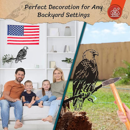 Renovatio Metal Bald Eagle Yard Decor – Majestic Bird Decoration, Metal Bird Decoration, Outdoor Tree Ornaments – Ideal for Dad, Uncle, or Grandfather – A Remarkable Outdoor Yard Decor – Black
