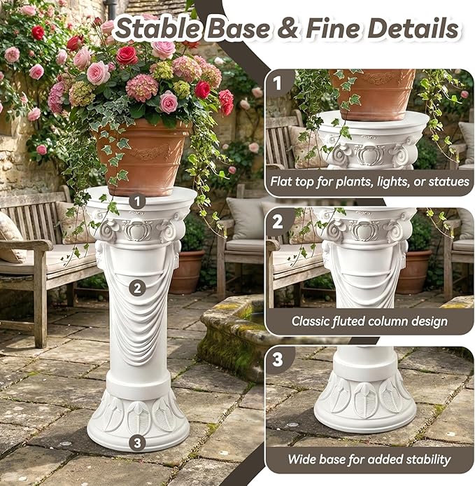 Outdoor Roman Column, MgO Stone-Look Garden Pedestal, Weather-Resistant Decorative Pillar for Porch, Patio, Yard, Wedding and Event Decor