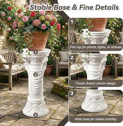 Outdoor Roman Column, MgO Stone-Look Garden Pedestal, Weather-Resistant Decorative Pillar for Porch, Patio, Yard, Wedding and Event Decor